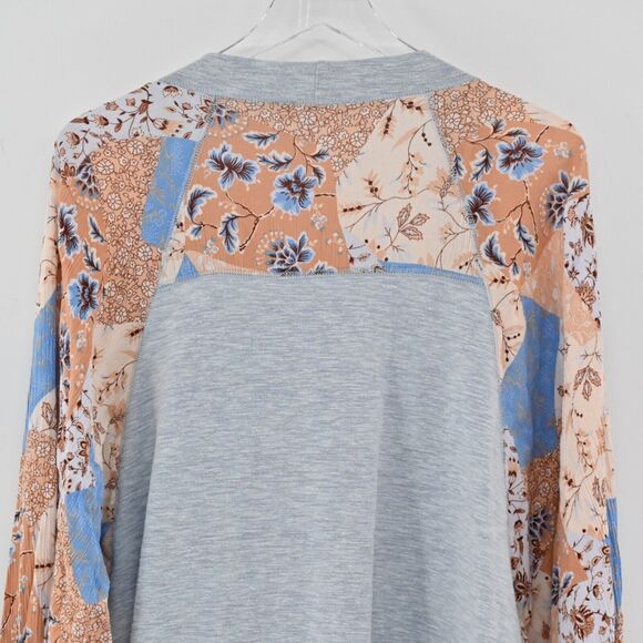 DOE AND‎ RAE Cardigan Womens Sz L Blue Floral Patchwork Dolman Sleeve Open Front - Picture 6 of 13